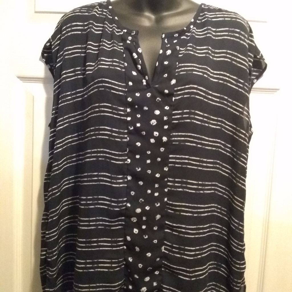 Stylus Navy Blue & White Print Tunic Top Size L